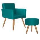 Poltrona Vitória Com Puff Bali Decorativo Suede Azul Kasa Sofá