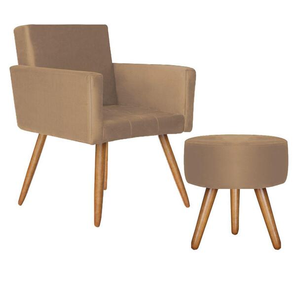 Poltrona Vitória Com Puff Bali Decorativo Suede Bege D'rost