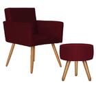 Poltrona Vitória Com Puff Bali Decorativo Suede Bordo Kasa So