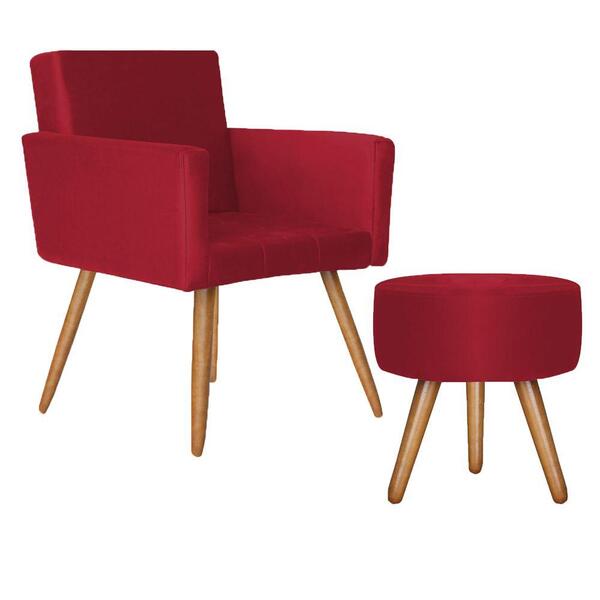 Poltrona Vitória Com Puff Bali Decorativo Suede Vermelho D'ro