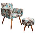 Poltrona Vitória Com Puff Bali Estampa Triângulo Azul