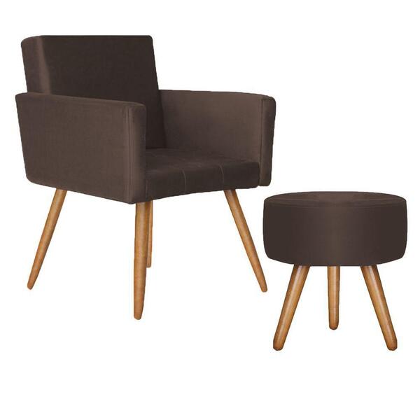 Poltrona Vitória Com Puff Bali Suede Marrom