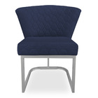 Poltrona Vitória Veludo Azul Marinho Matelassê Base Metálica