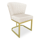 Poltrona Vitória Veludo Bege Matelassê Base Metálica Industri