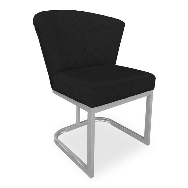 Poltrona Vitória Veludo Preto Matelassê Base Metálica Industr