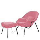 Poltrona Womb Chair Com Puff Base Preta Linho Rosa