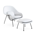Poltrona Womb Chair Com Puff Base Preta Sintético Branco