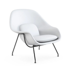 Poltrona Womb Chair Com Puff Base Preta Sintético Branco