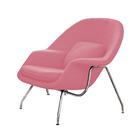 Poltrona Womb Chair Com Puff Cromada Linho Rosa