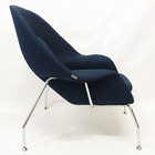 Poltrona Womb Chair Com Puff Linho Azul Marinho - Poltronas D