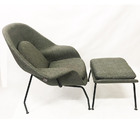 Poltrona Womb Chair Com Puff Linho Grafite Base Preta - Poltr