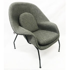 Poltrona Womb Chair Com Puff Linho Grafite Base Preta - Poltr