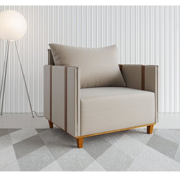 Poltrona decorativa Pés Em Madeira Linho Sofistic Linho Bronz