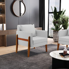 Poltronas Sala Decorativa Kit 02 Lana Linho Base Madeira D03