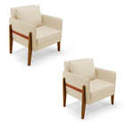 Poltronas Sala Decorativa Kit 02 Lana Linho Base Madeira D03