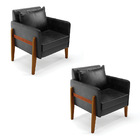 Poltronas Sala Decorativa Kit 02 Lana Sintético Pu Base Madei