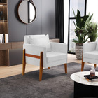 Poltronas Sala Decorativa Kit 02 Lana Sintético Pu Base Madei