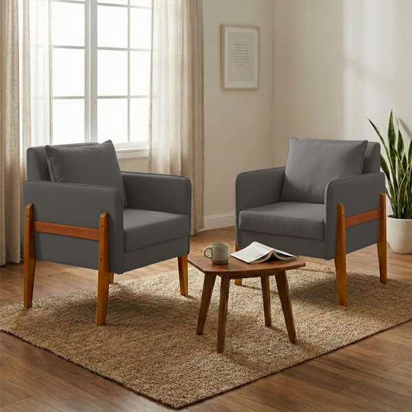 Poltronas Sala Decorativa Kit 2 Lana Suede Grafite Base De Ma