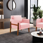 Poltronas Sala Decorativa Kit 2 Lana Suede Rosa Bebê Base De