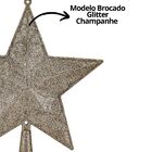 Ponteira Natal Estrela Brocada Glitter Champanhe 21cm Premium