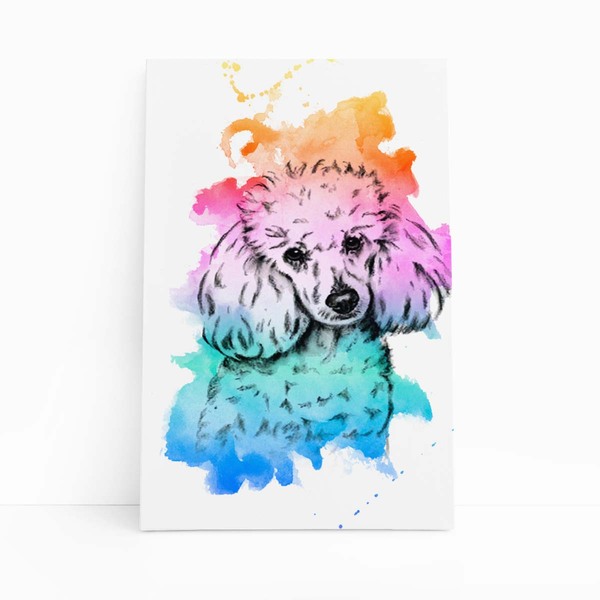 Poodle Cachorro Aquarela Colorido Quadro Canvas 60x40cm
