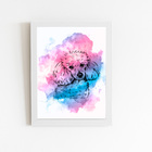 Poodle Cachorro Aquarela Rosa Quadro Moldura Branca 60x40cm