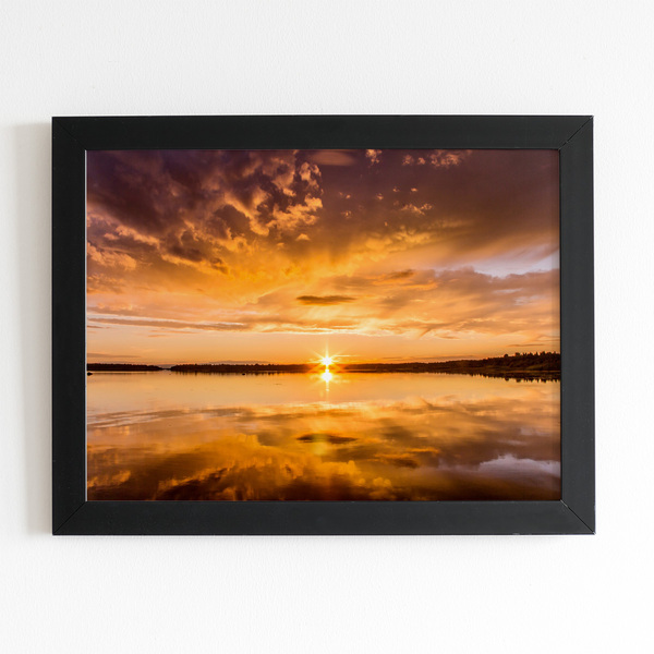 Pôr Do Sol Paisagem Mar Nuvens Quadro Moldura Preta 60x40cm