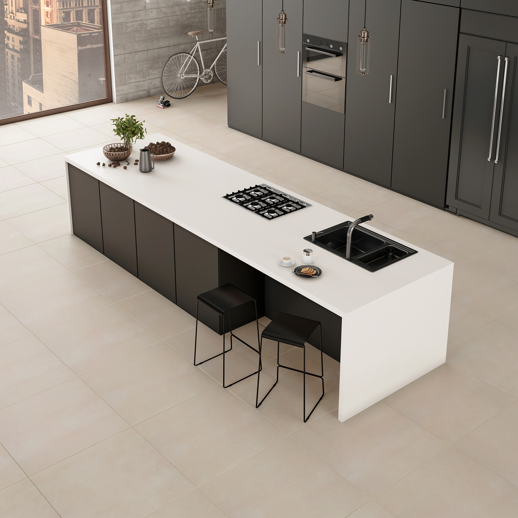 Porcelanato Interno Cimento Esmaltado Borda Reta Hit Camel 80x80cm 
