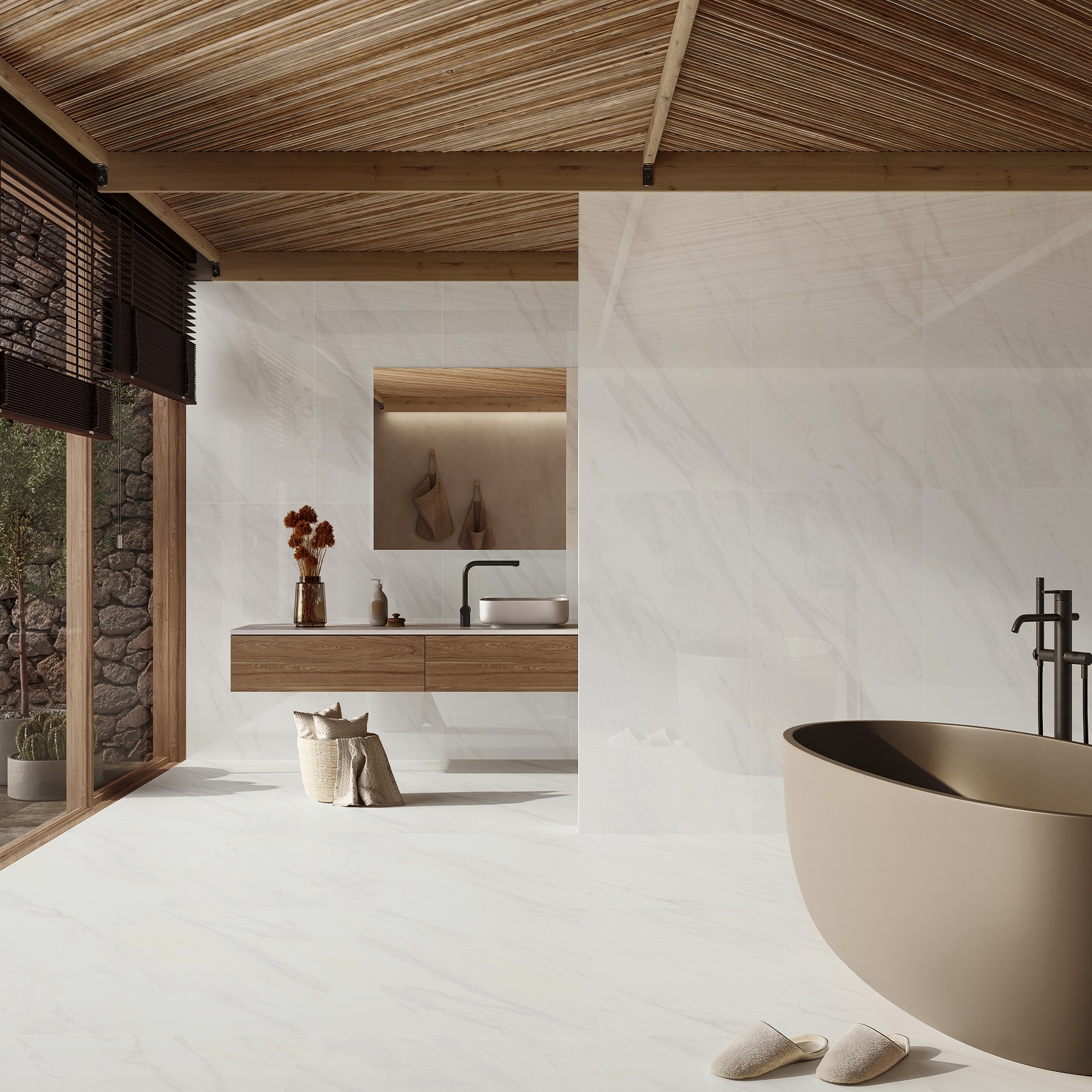 Porcelanato Marmorizado Polido Borda Reta Interno 120x120cm Frozen Lux, da Biancogres