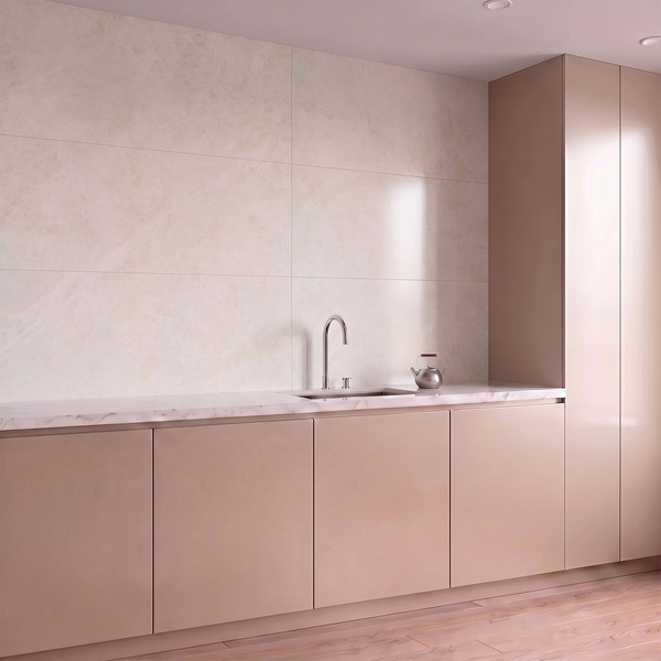 「Light Mellow Moonlight」 Porcelanato Marmorizado Polido Interno Borda Reta 60x120cm