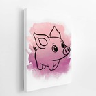 Porco Animal Rosa Aquarela Infantil Quadro Canvas 100x70cm
