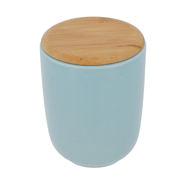 Porta Algodão Cerâmica Azul com Tampa Bambu Osaka YOI