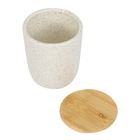 Porta Algodão Cerâmica e Bambu Cilíndrico Osaka Branco Marmorizado Martiplast