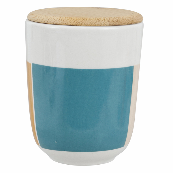 Porta Algodão Cerâmica Listras com Tampa Bambu Osaka YOI