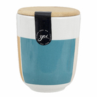 Porta Algodão Cerâmica Listras com Tampa Bambu Osaka YOI