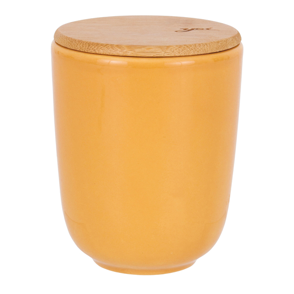 Porta Algodão Cerâmica Mostarda com Tampa Bambu Osaka YOI