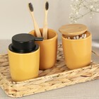 Porta Algodão Cerâmica Mostarda com Tampa Bambu Osaka YOI