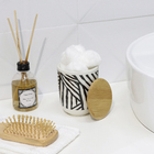 Porta Algodão Cerâmica Zebrado com Tampa Bambu Osaka YOI