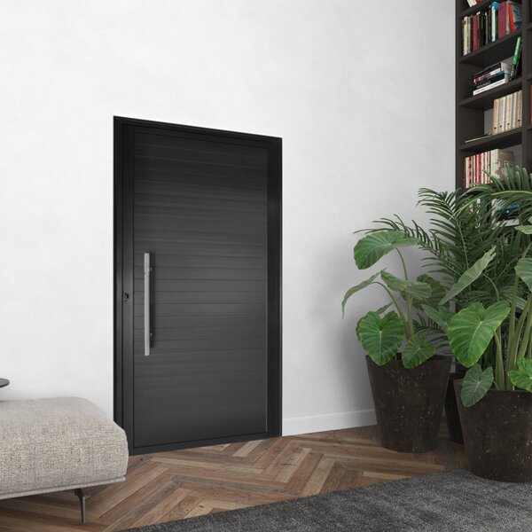 Porta Alumínio 100x210cm Lambril Com Puxador Lado Esquerdo Ha