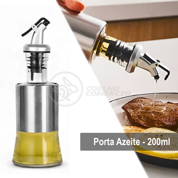 Porta Azeite Óleo E Vinagre 200ml Galheteiro Vidro Aço Inox C