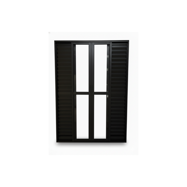 Porta Balcão 6 Folhas Aluminio Preto Com Fechadura 2,10x1,50