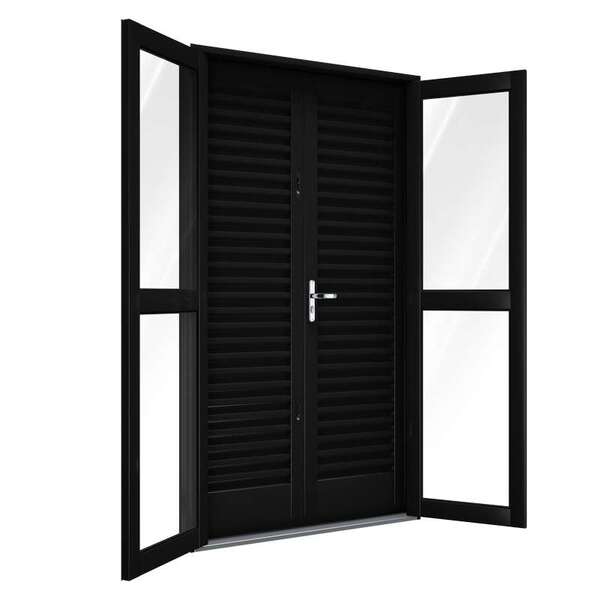 Porta Balcão De Aço De Giro 215 X 120 X 14 Cm Preto 4 Folhas