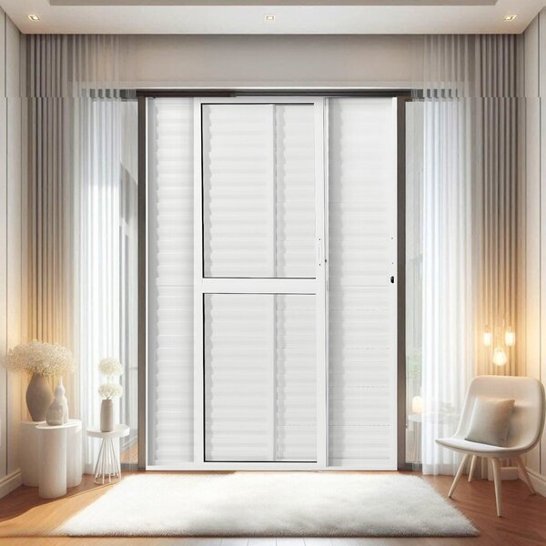 Porta Balção De Aluminio 210x160cm 2 Folhas Moveis E 1 Folha