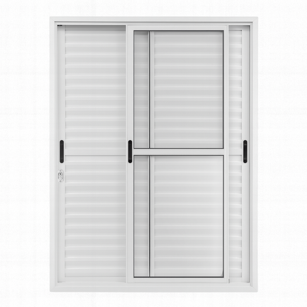 Porta Balcão De Aluminio Branco 3 Folhas Móveis Linha 25 Com Fechadura ...