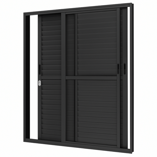 Porta Balcão De Aluminio Preto 3 Folhas Móveis Linha 25 Com F