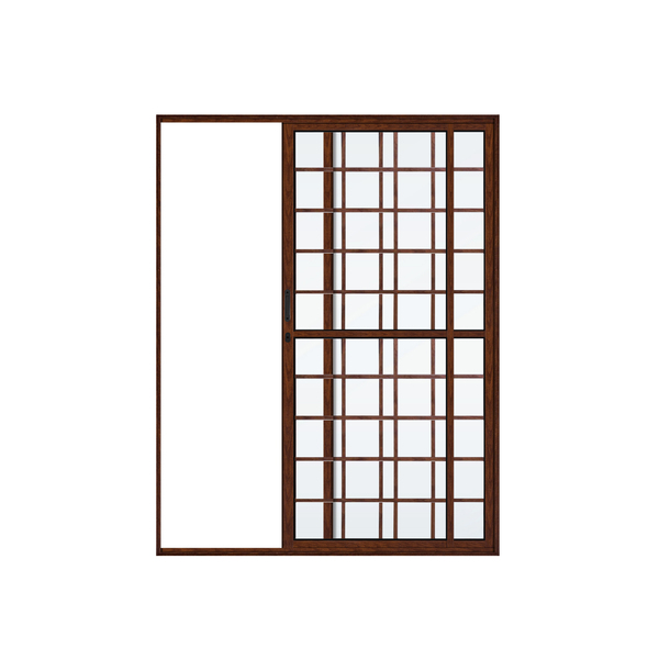 Porta Balcão de Correr Quadriculada 2 Folhas Alumínio Pintado Amadeirado 2,10x1,60m Lado Direito Linha Palace Líder