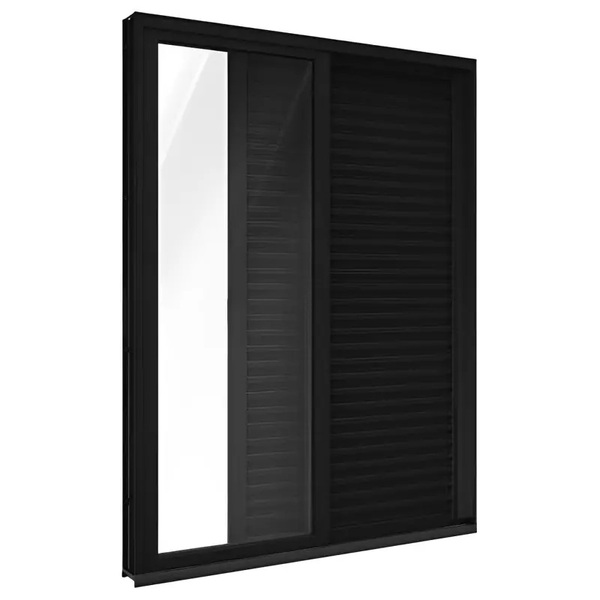 Porta Balcão De Correr Com Veneziana De Alumínio Preto 3 Folh