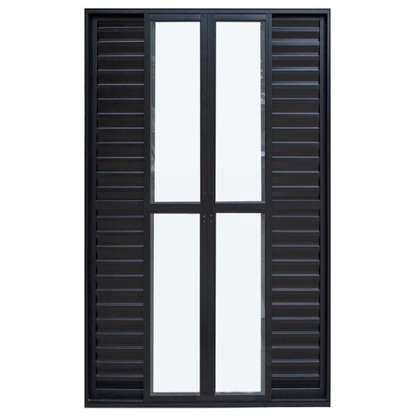 Porta Balcão De Correr Com Veneziana De Alumínio Preto 6 Folh