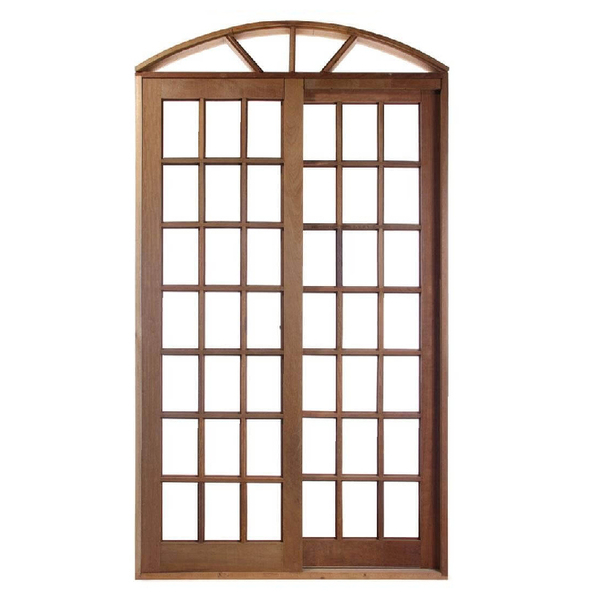 Porta Balcão De Correr De Madeira Itaúba Quadriculada 2 Folha