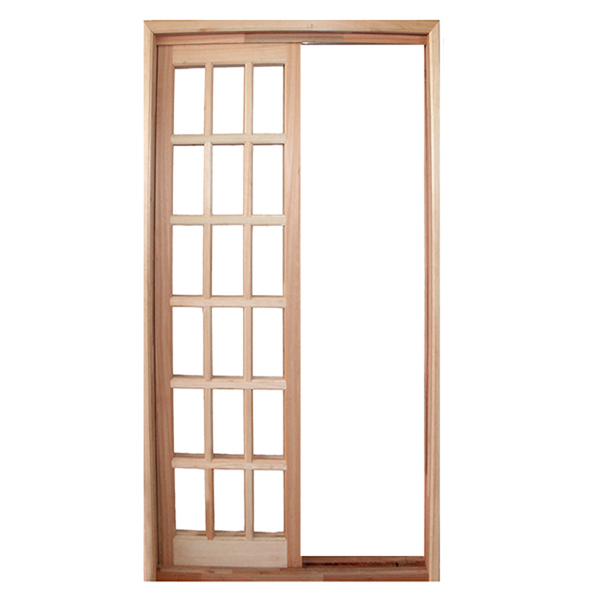 Porta Balcão De Correr De Madeira Padrão Cedro Quadriculada 2